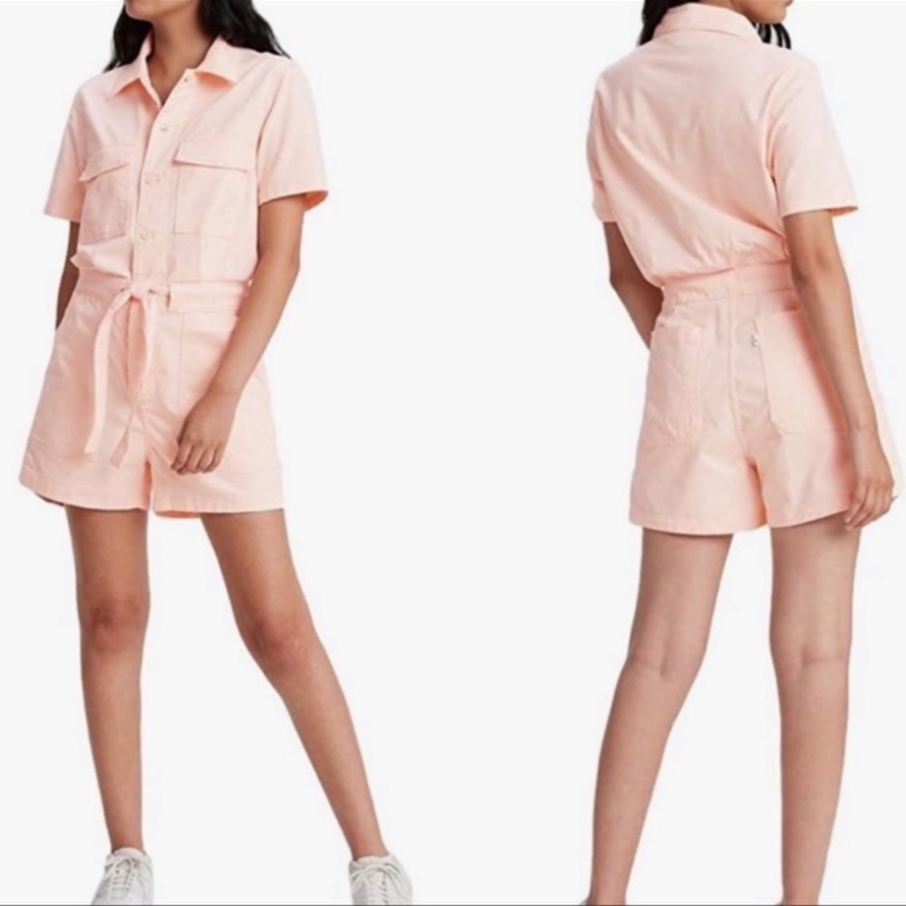 Levi's Pink Short-Sleeve Tie-Waist Romper